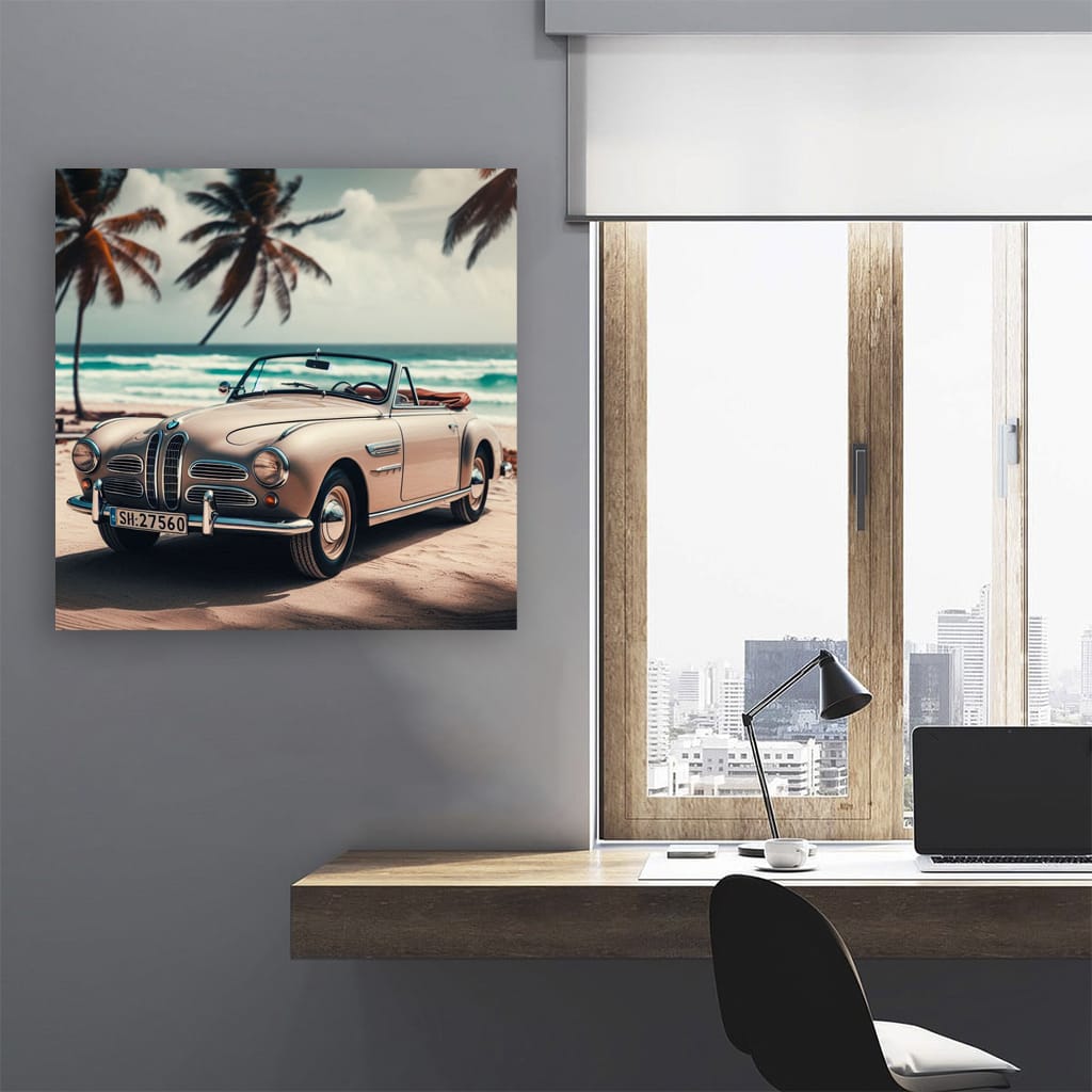 Vintage BMW Convertible by Beach - Timeless Elegance