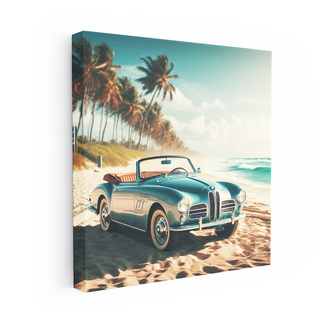 Bmw Retro Cabrio On Beach Wall Art