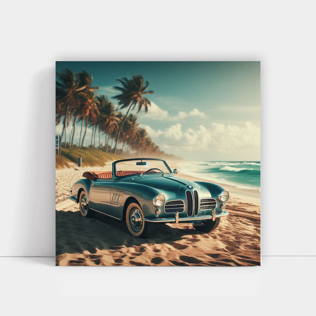 Bmw Retro Cabrio On Beach Wall Art