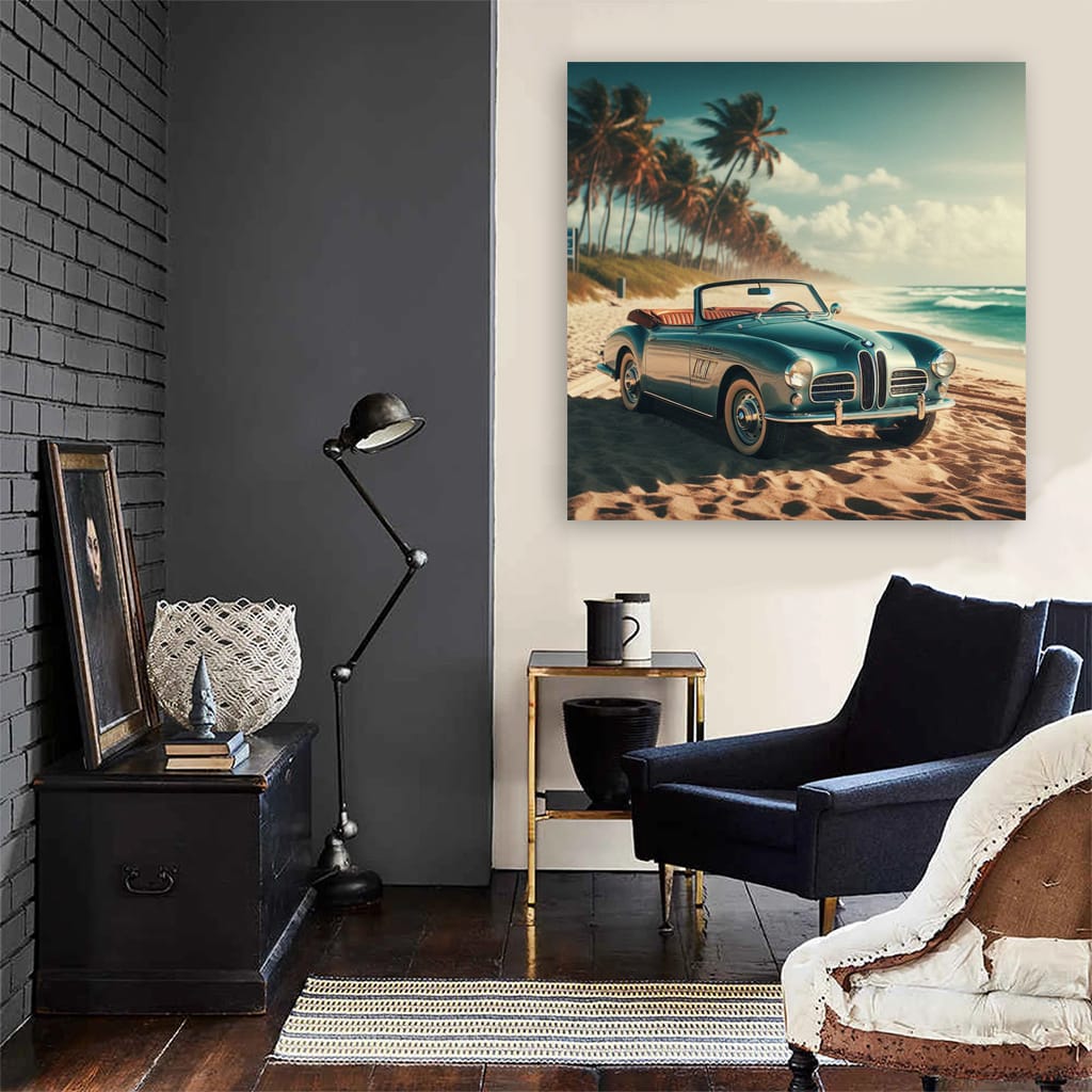 Bmw Retro Cabrio On Beach Wall Art