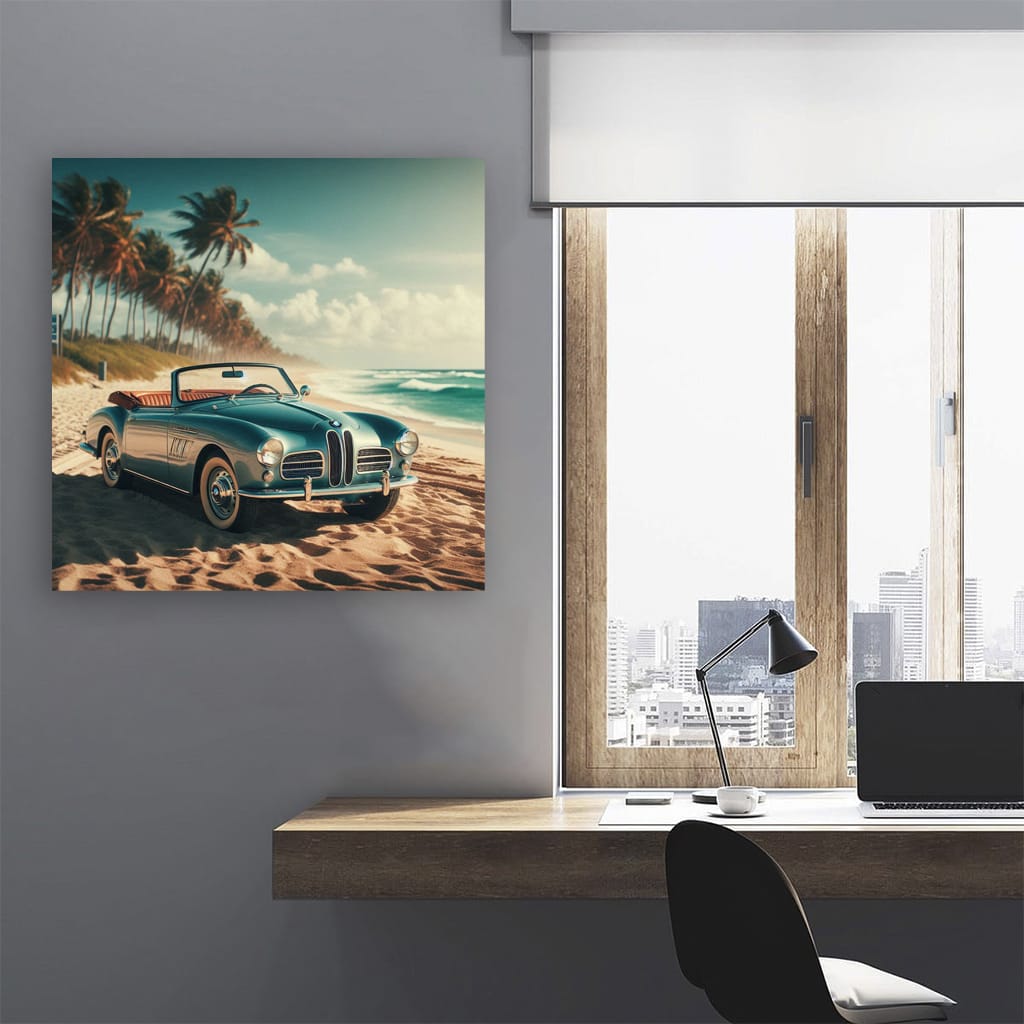 Bmw Retro Cabrio On Beach Wall Art