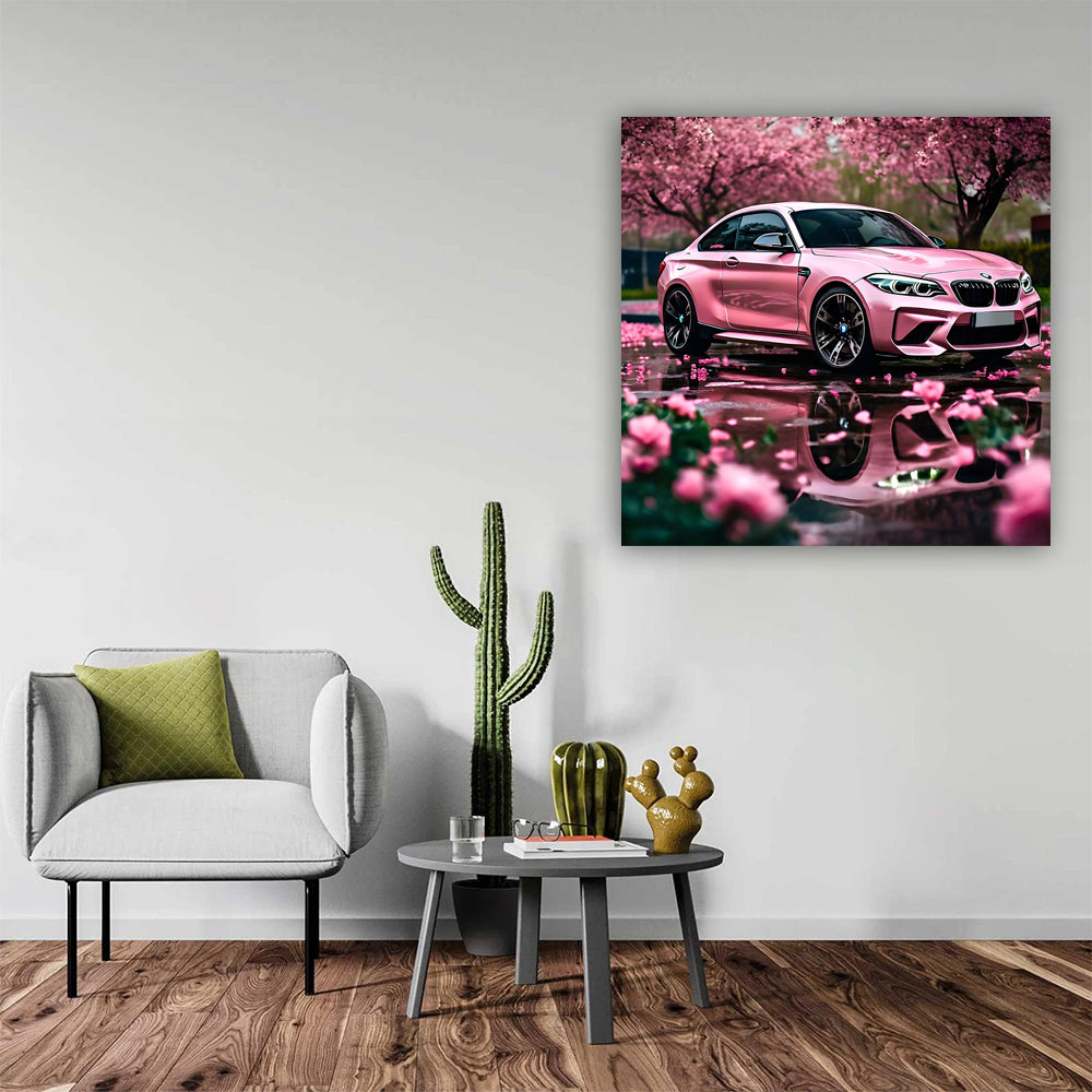 Pink BMW M2 in Floral Setting - Sporty Elegance