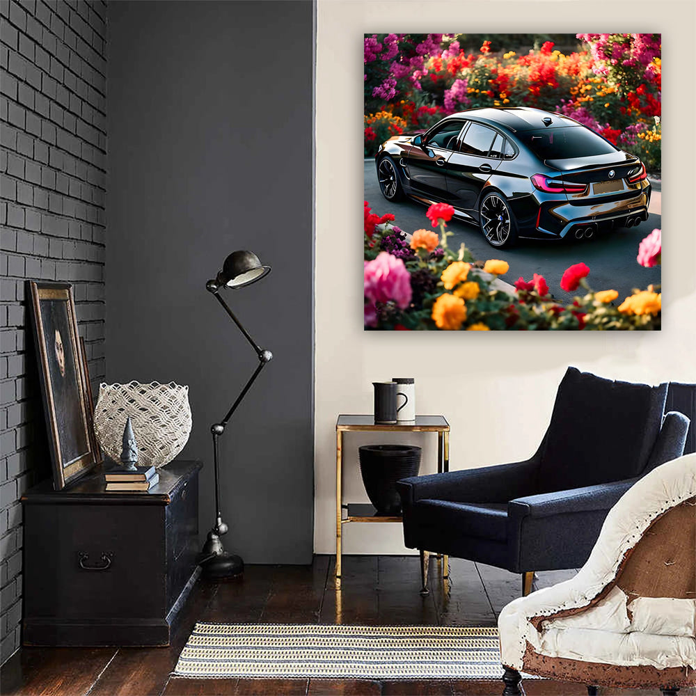 Black BMW M3 Among Flowers - Elegance Meets Performance
