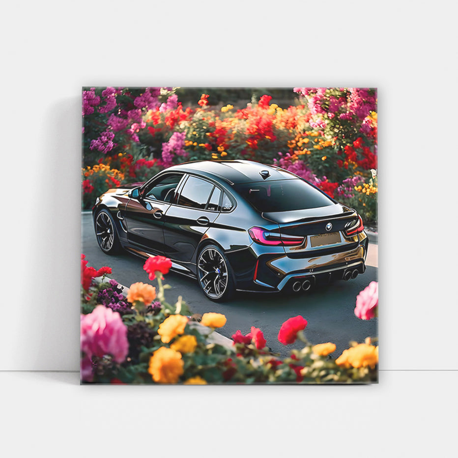 Black BMW M3 Among Flowers - Elegance Meets Performance