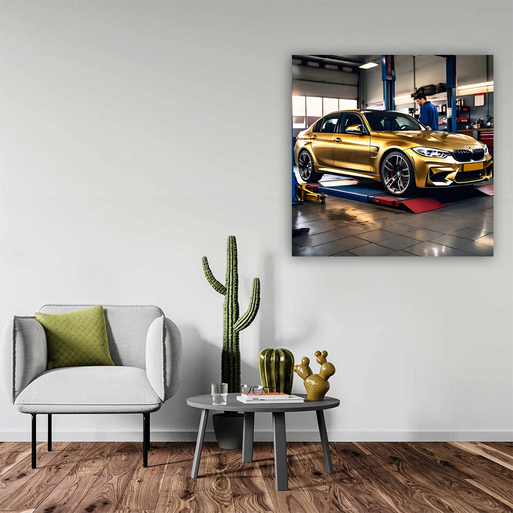 Gold BMW M3 in Auto Service - High Performance Icon