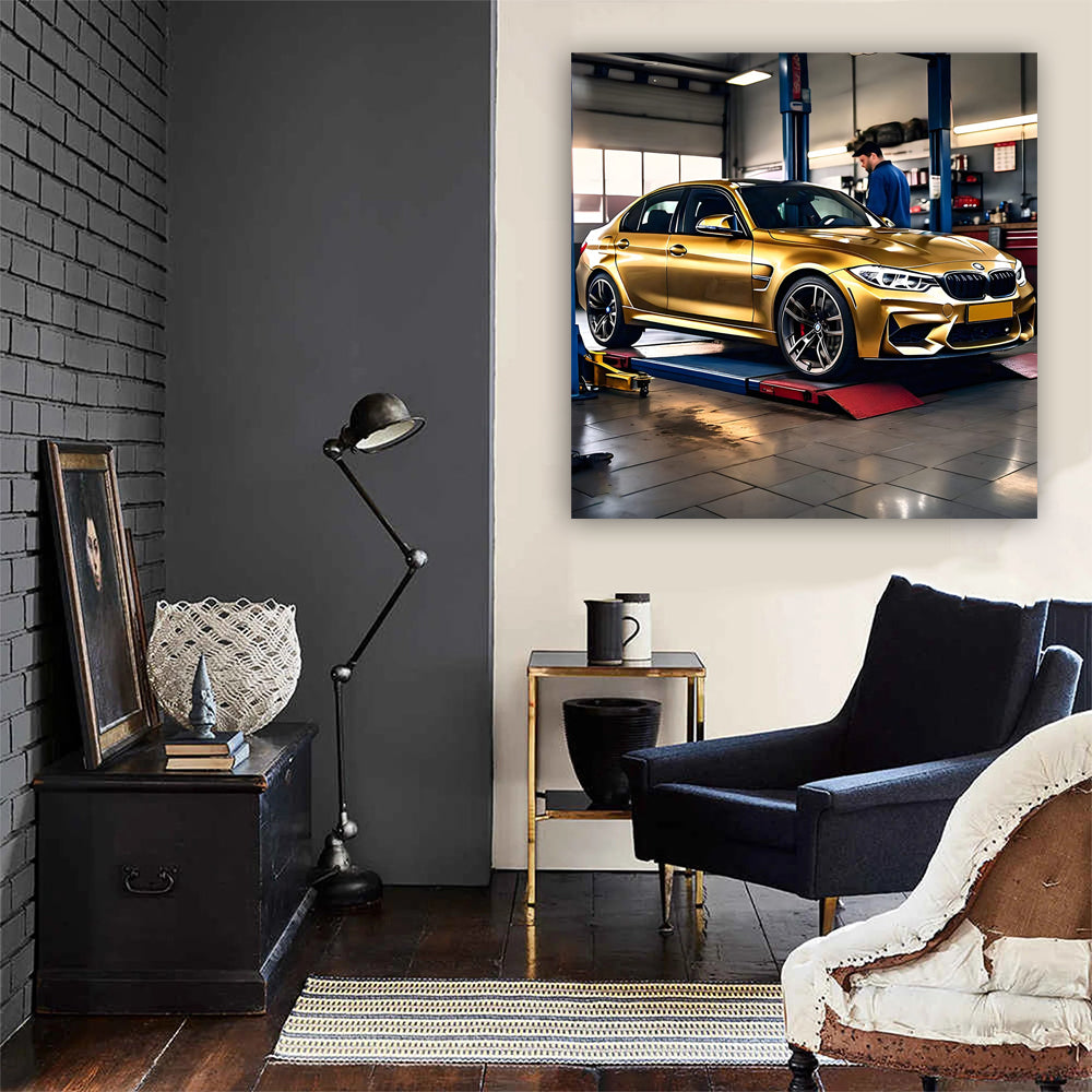 Gold BMW M3 in Auto Service - High Performance Icon