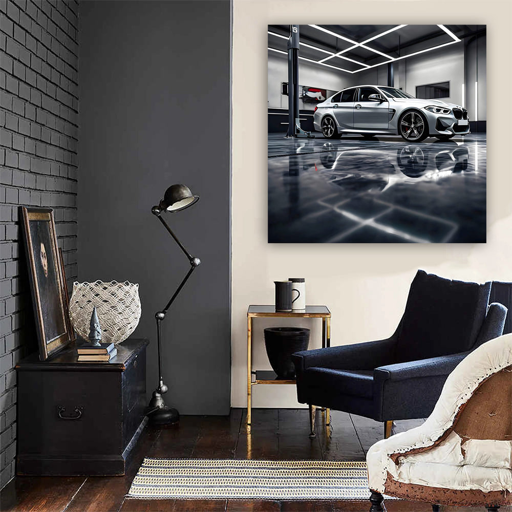 Sleek Silver BMW M3 Parked in Garage - Luxury Meets Performance