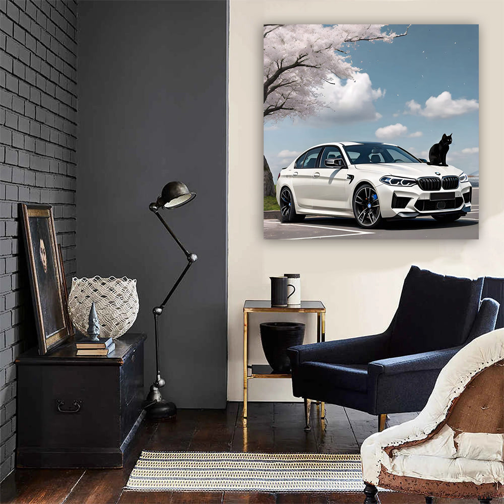 White BMW M5 with Cat - Elegance and Power Combined