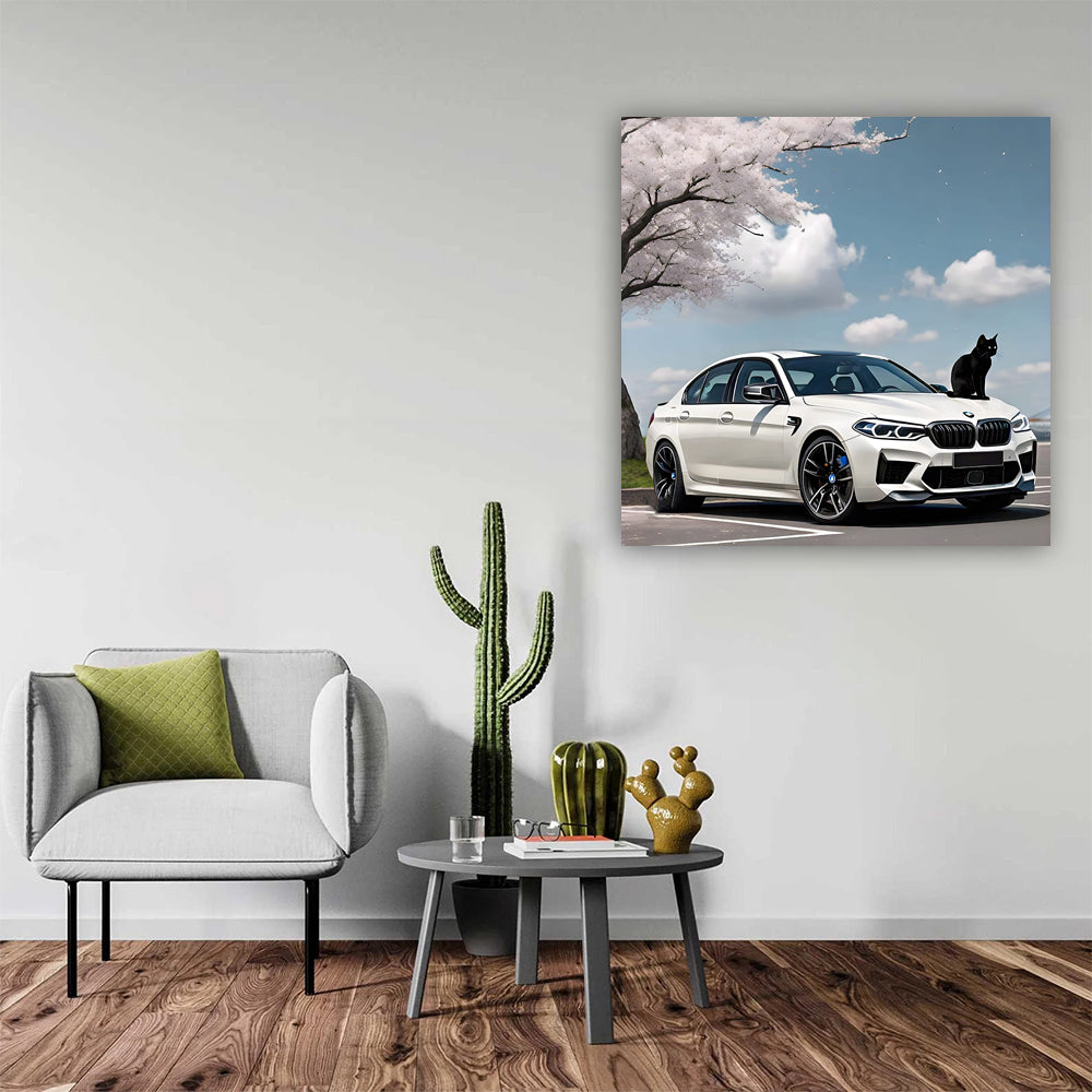White BMW M5 with Cat - Elegance and Power Combined