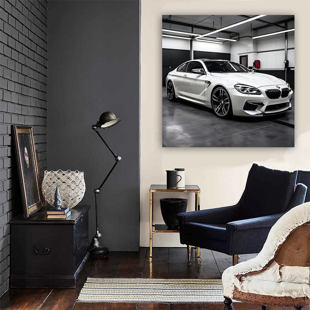 Bmw M6 White In Garag Wall Art