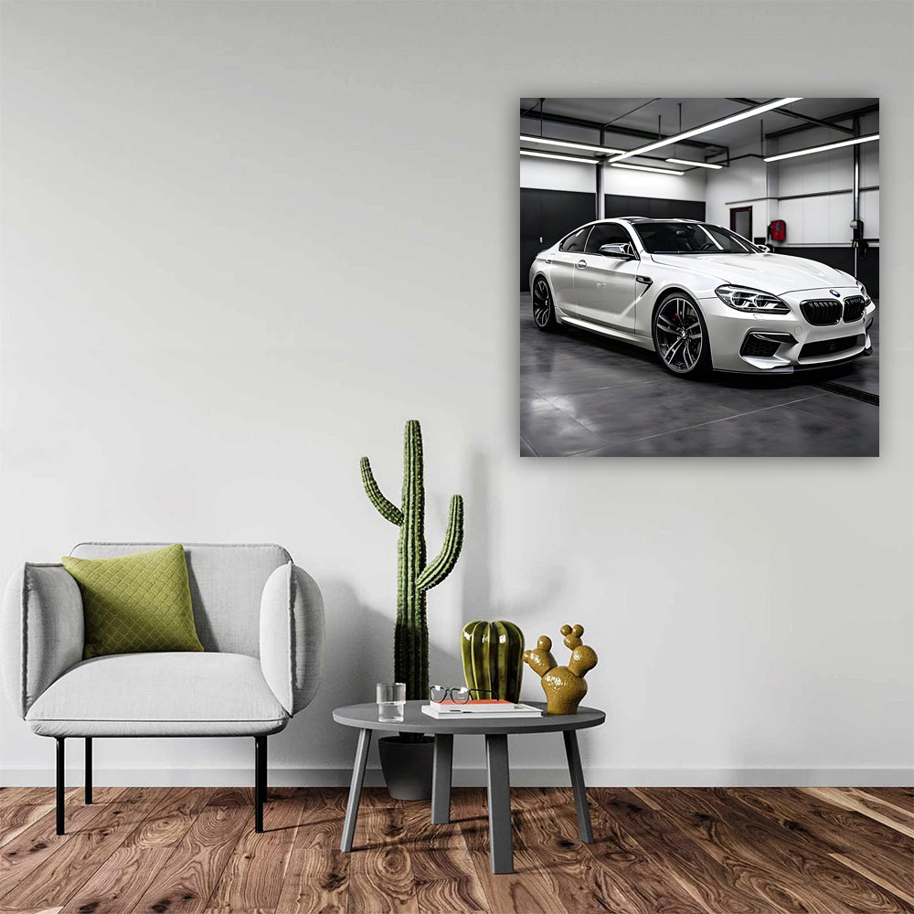 White BMW M6 Parked in Garage - Sporty Elegance