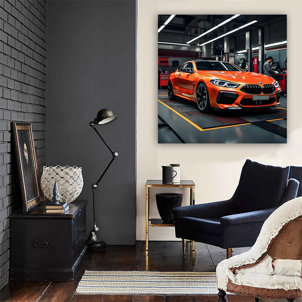 Orange BMW M8 in Auto Service - Luxury and Performance