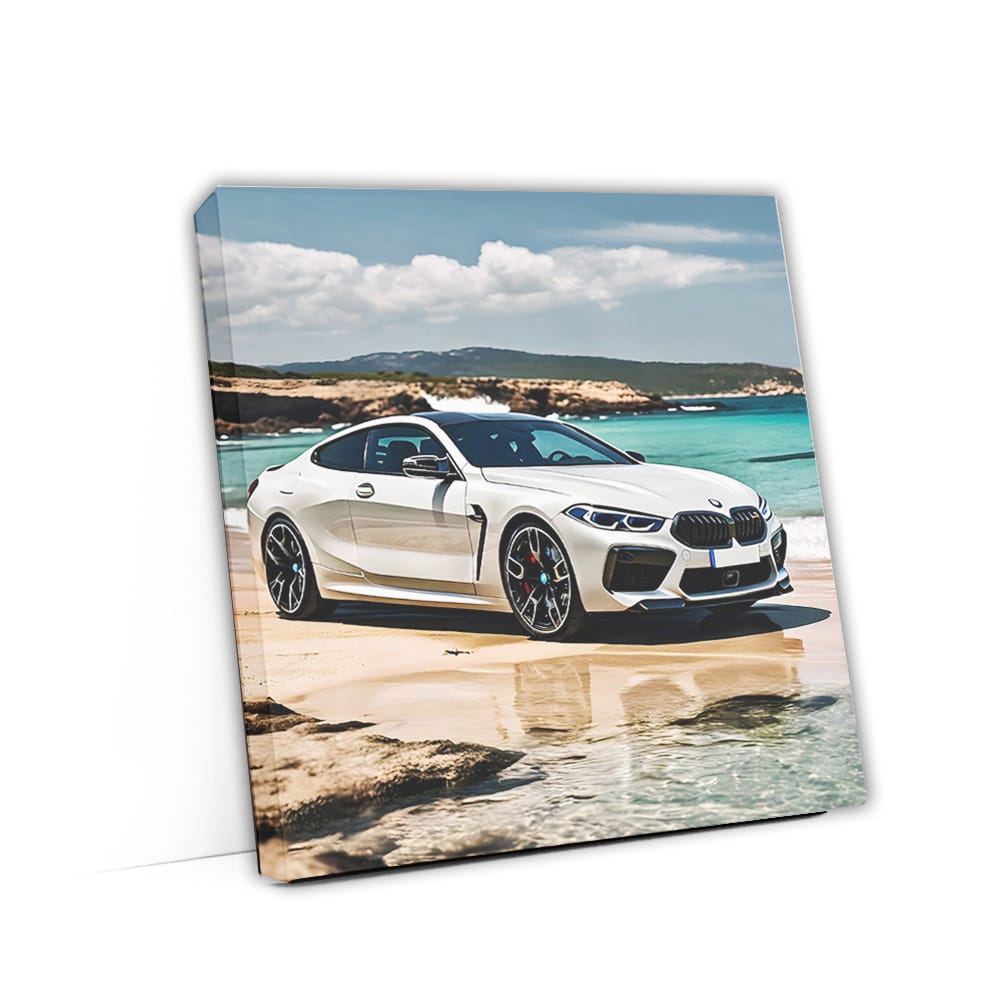 Bmw M8 White On Beac Wall Art