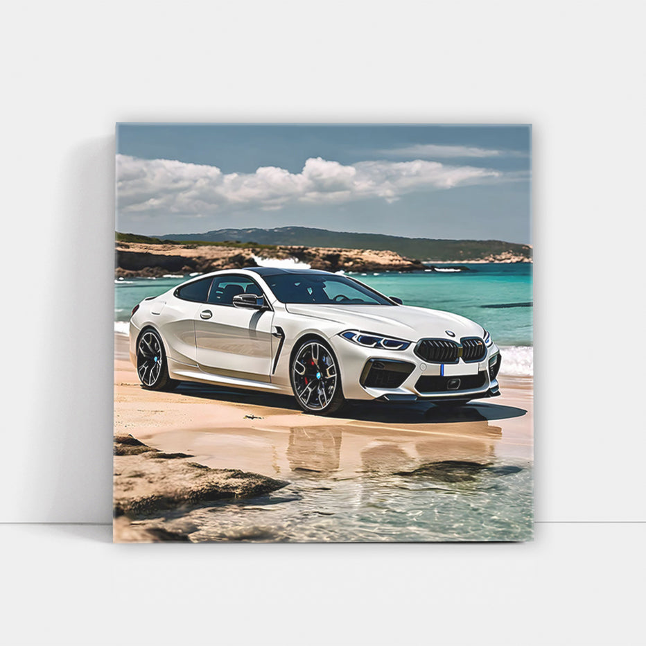 Bmw M8 White On Beac Wall Art