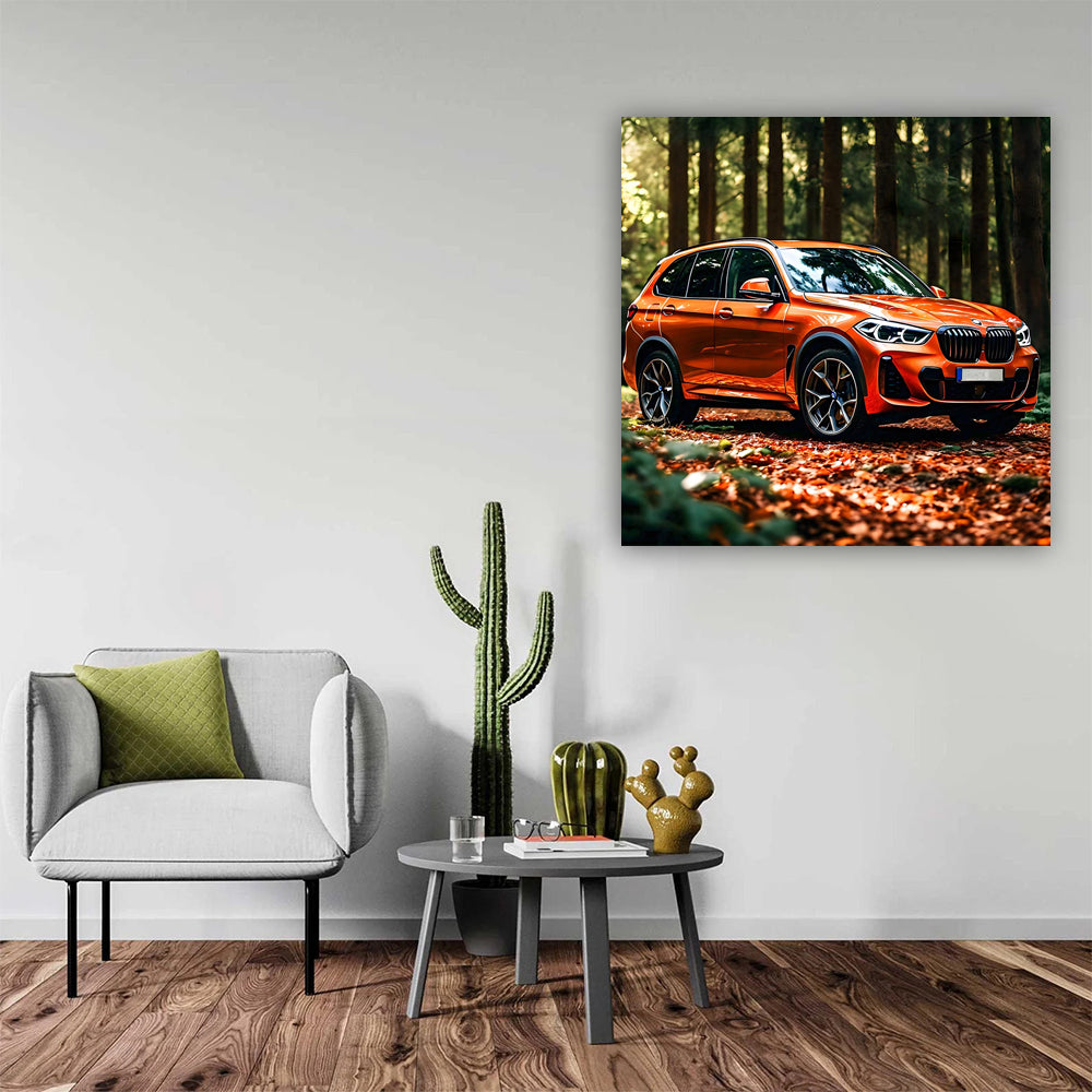 Vibrant Orange BMW X5 in Forest: Adventure Awaits