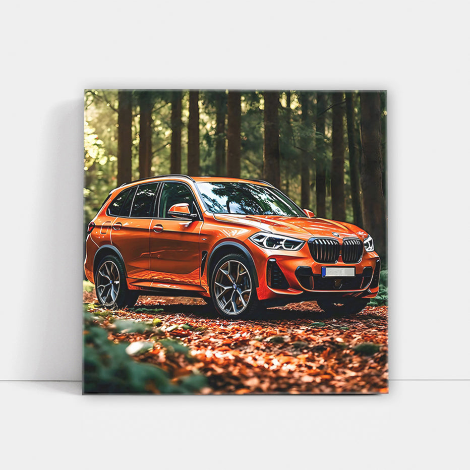Vibrant Orange BMW X5 in Forest: Adventure Awaits