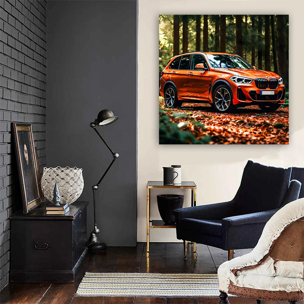 Vibrant Orange BMW X5 in Forest: Adventure Awaits