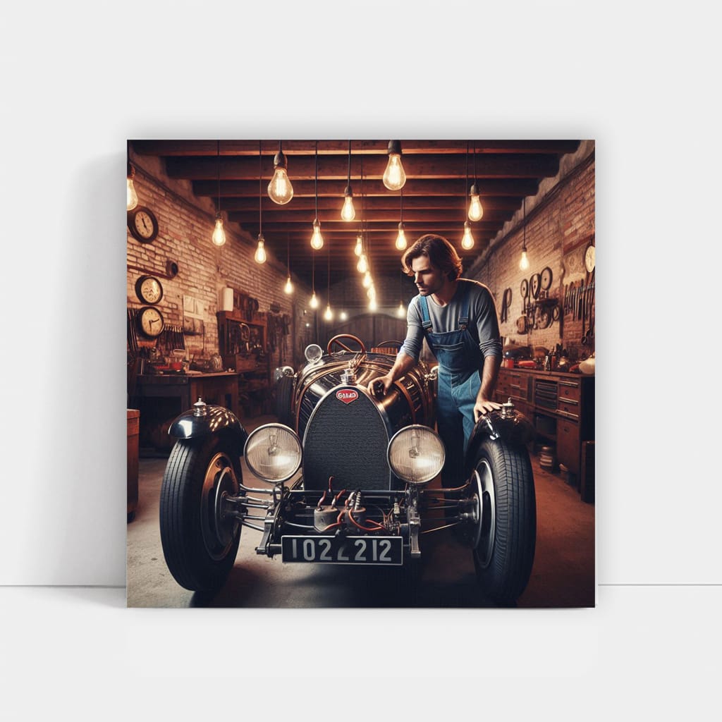 Vintage Bugatti in Classic Garage - Timeless Elegance