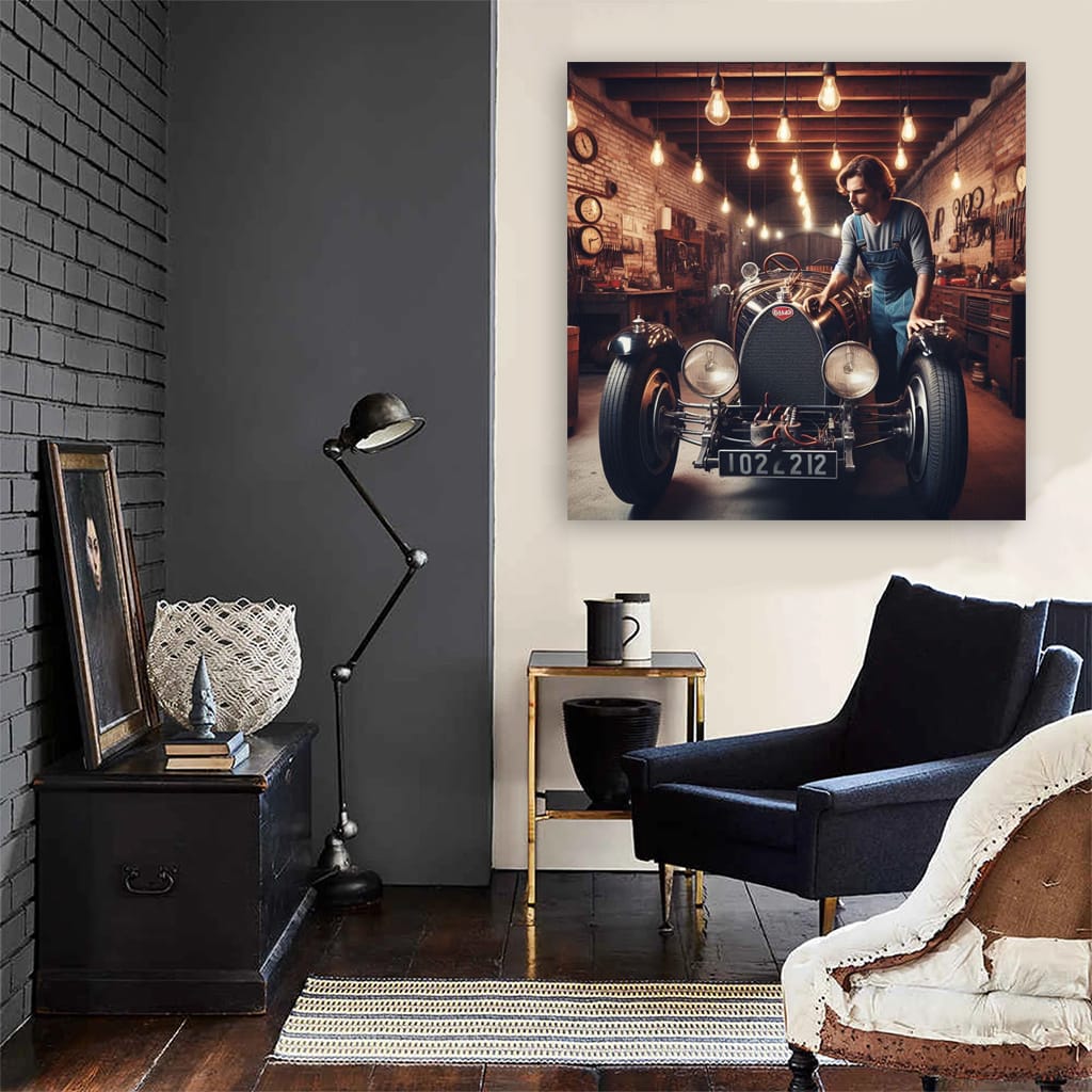 Vintage Bugatti in Classic Garage - Timeless Elegance