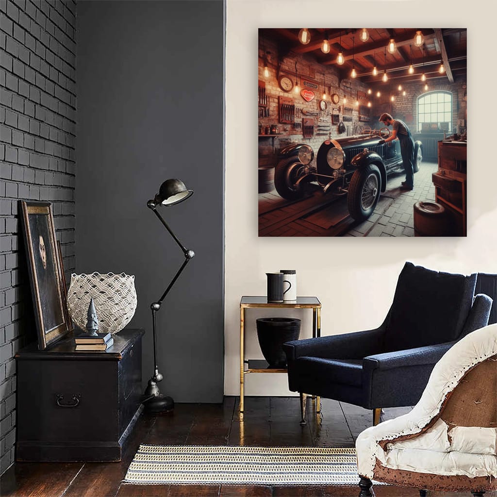 Vintage Bugatti in Classic Garage - Timeless Elegance