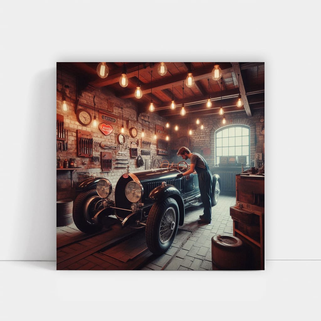Vintage Bugatti in Classic Garage - Timeless Elegance