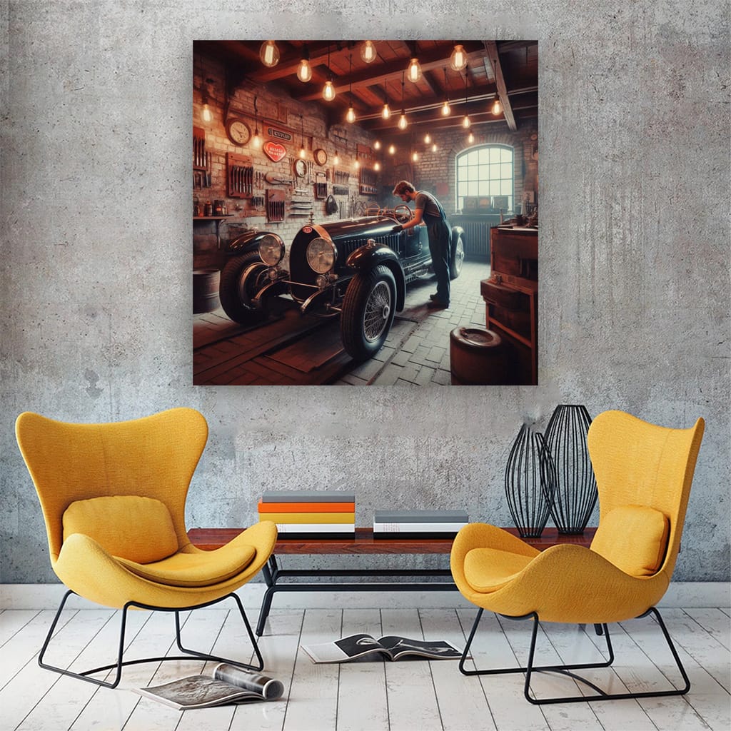 Bugatti Old Retro Garage Wall Art