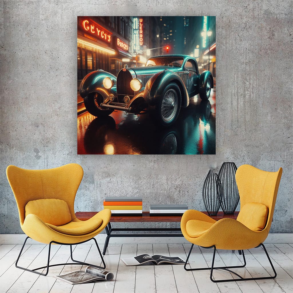 Bugatti Old Retro Night Wall Art