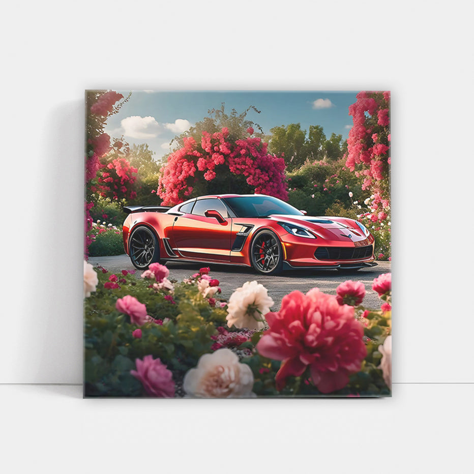 Stunning Red Chevrolet Corvette Z06 Amidst Blossoms - Power Unleashed