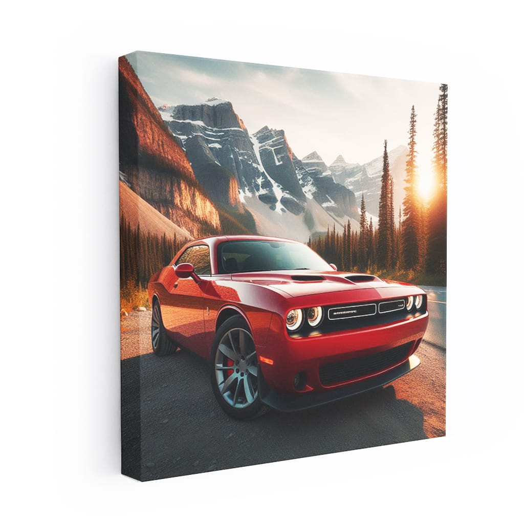 Dodge Challenger Mountains Sunset Wall Art