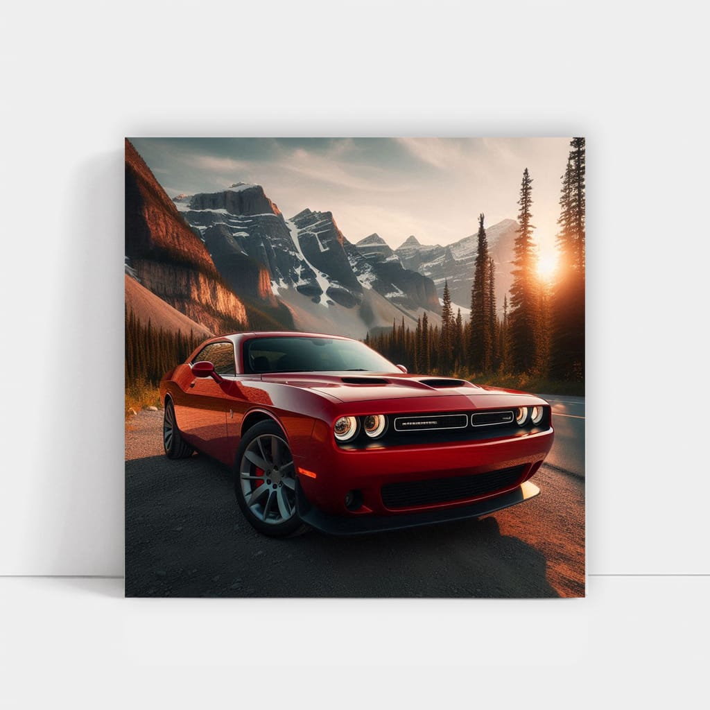 Dodge Challenger Mountains Sunset Wall Art