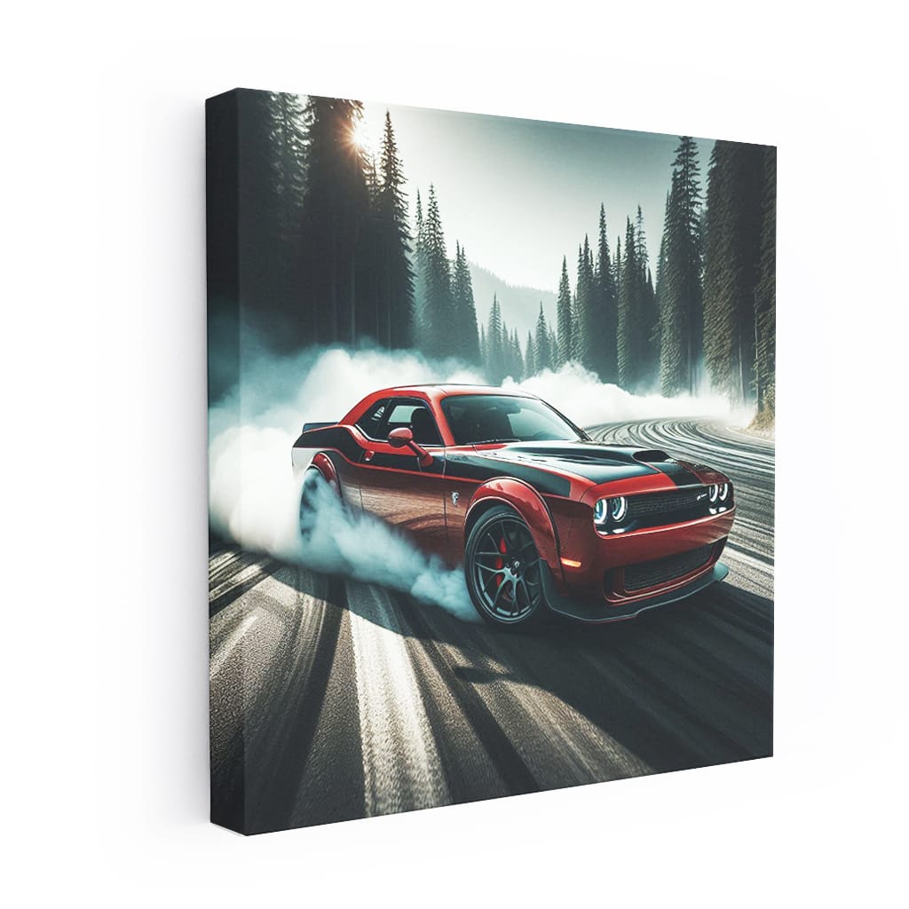 Dodge Challenger Srt Hellcat Drift in forest Wall Art