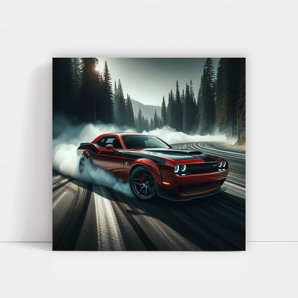 Dodge Challenger Srt Hellcat Drift in forest Wall Art