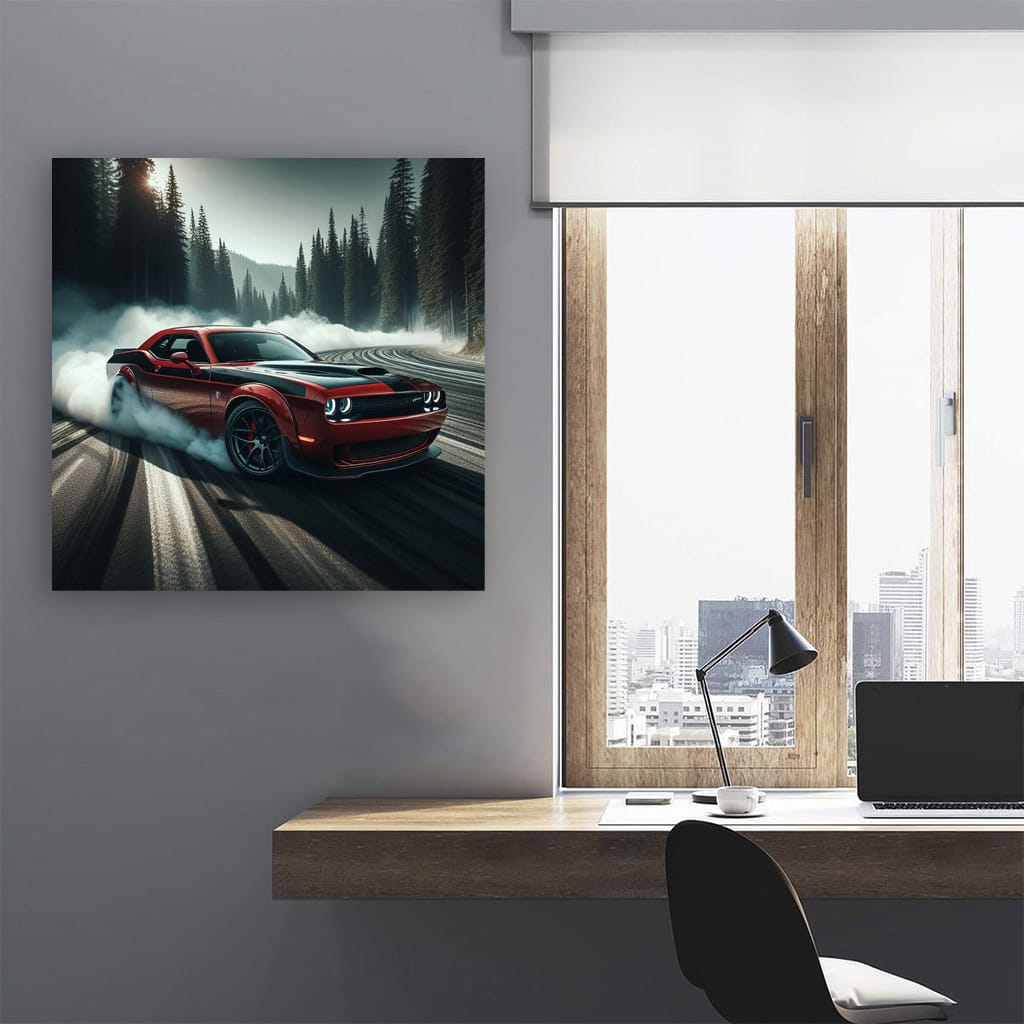 Dodge Challenger Srt Hellcat Drift in forest Wall Art