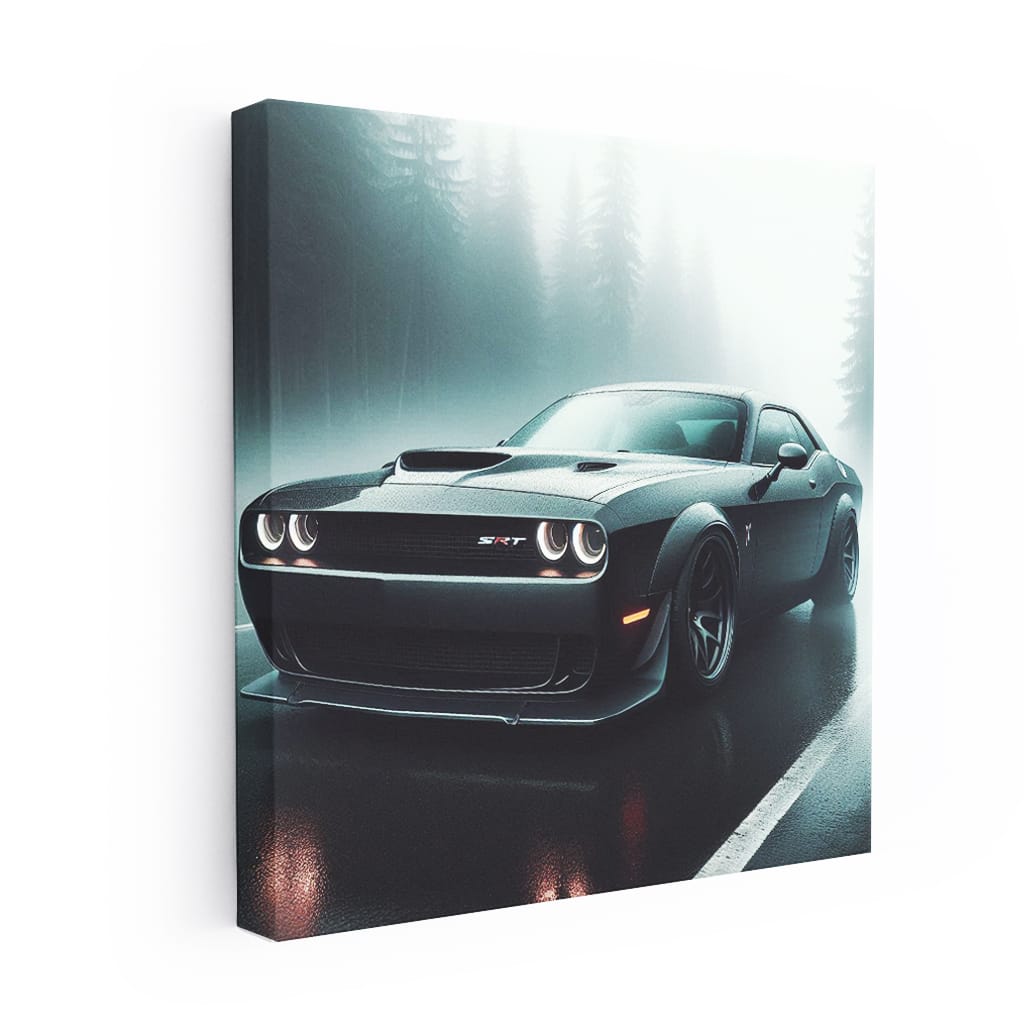 Dodge Challenger Srt Hellcat Fog in forest Wall Art