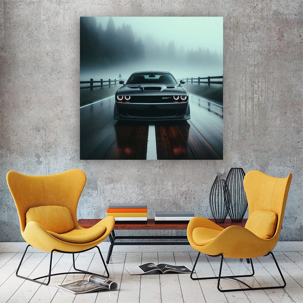 Dodge Challenger SRT Hellcat in Fog - Power Unleashed