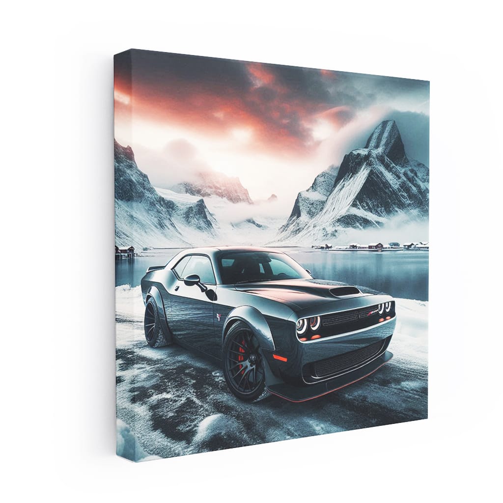 Dodge Challenger Srt Hellcat Winter Mountains Wall Art