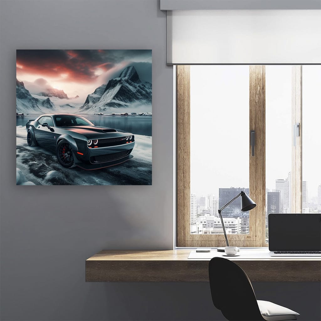 Dodge Challenger Srt Hellcat Winter Mountains Wall Art