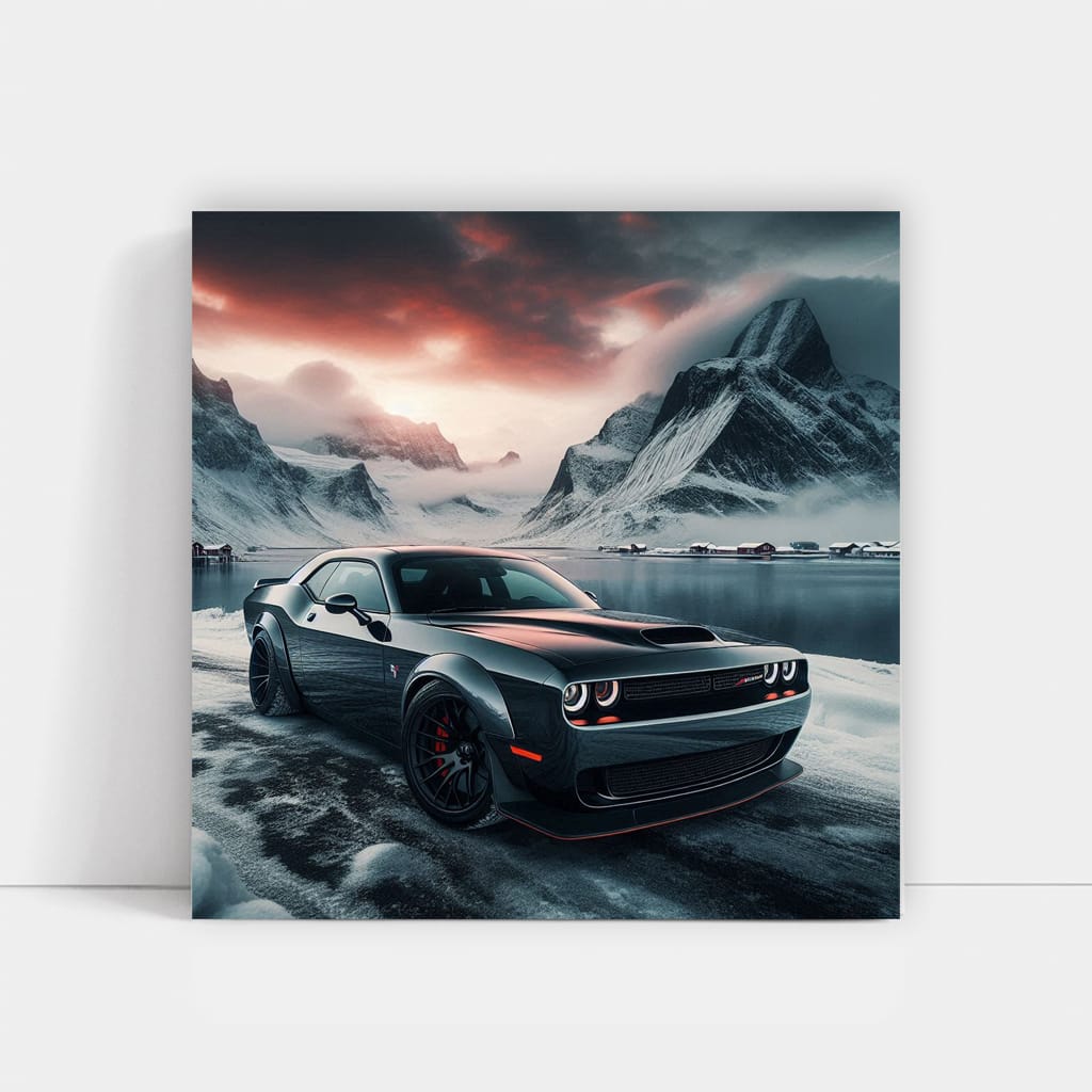 Dodge Challenger Srt Hellcat Winter Mountains Wall Art