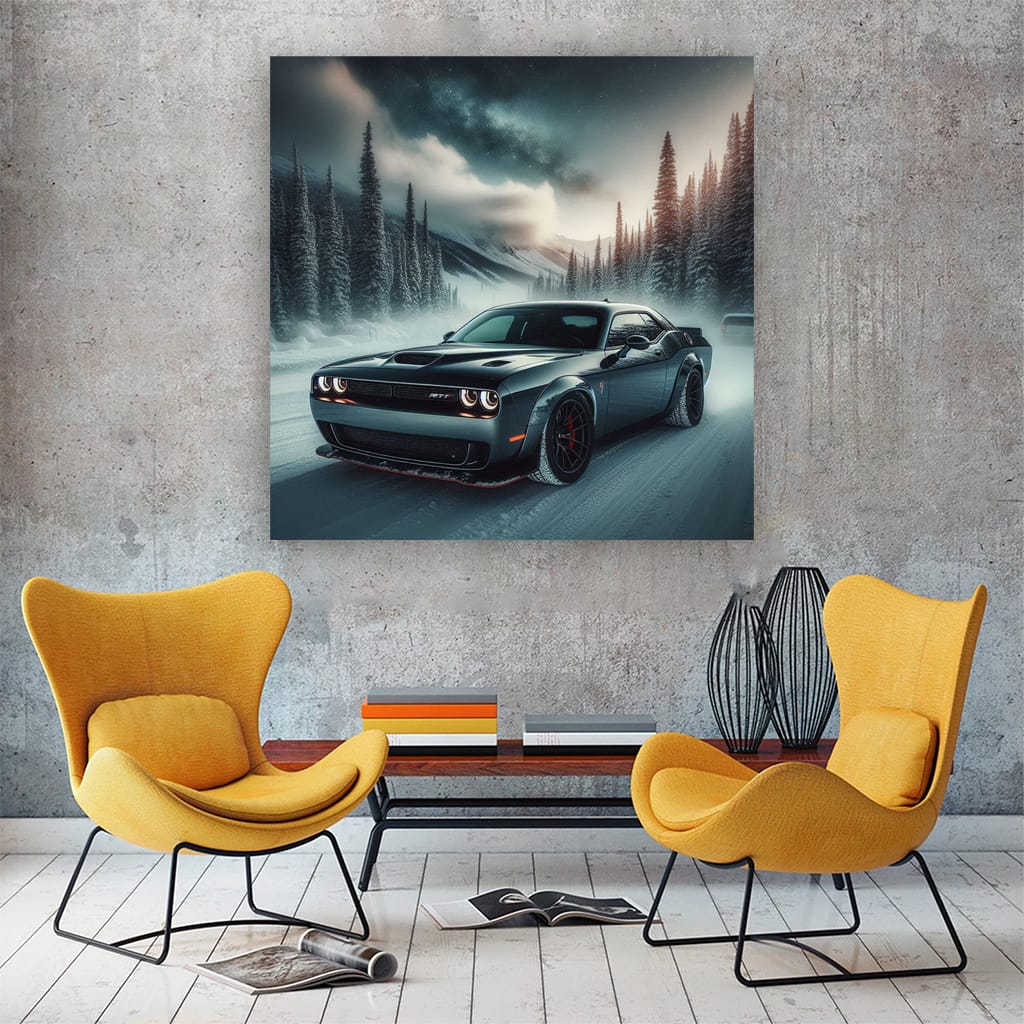 Dodge Challenger Srt Hellcat Winter Wall Art