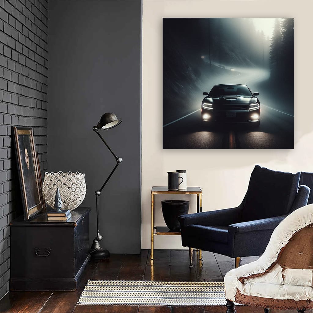 Dodge Charger Fog Black Wall Art