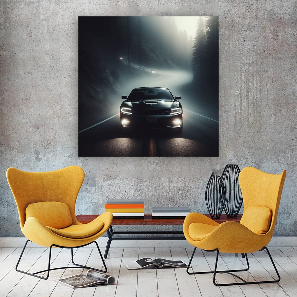 Dodge Charger Fog Black Wall Art