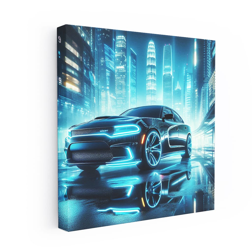 Dodge Charger Neon in city Wall Art