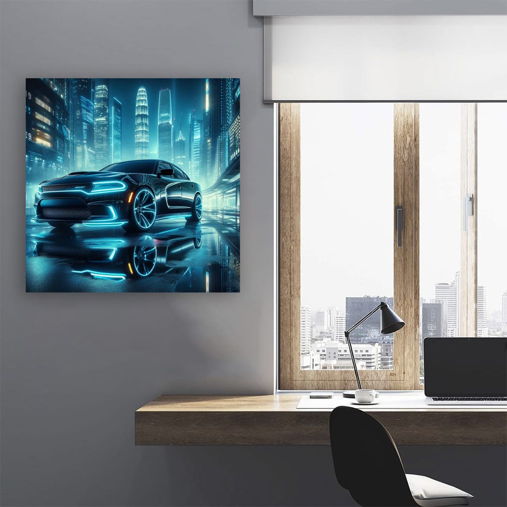 Dodge Charger Neon in city Wall Art