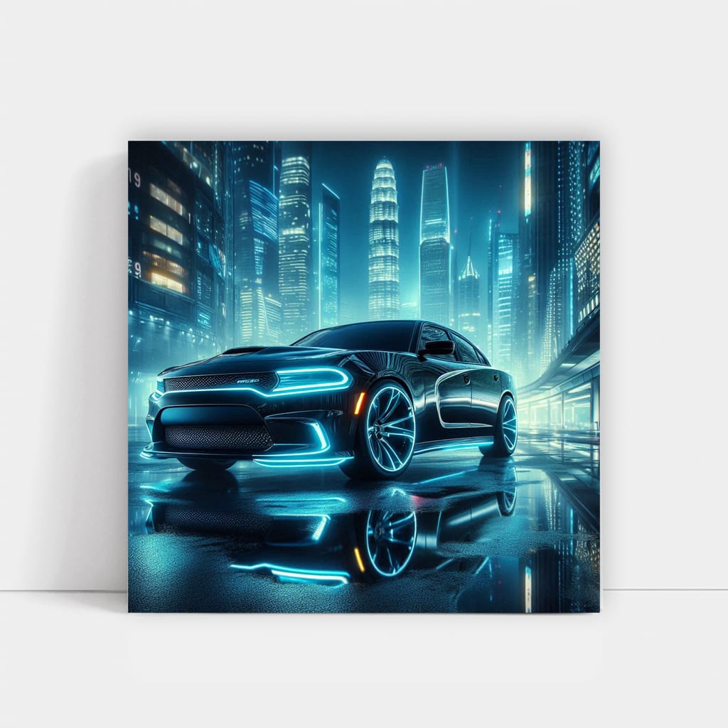 Dodge Charger Neon in city Wall Art