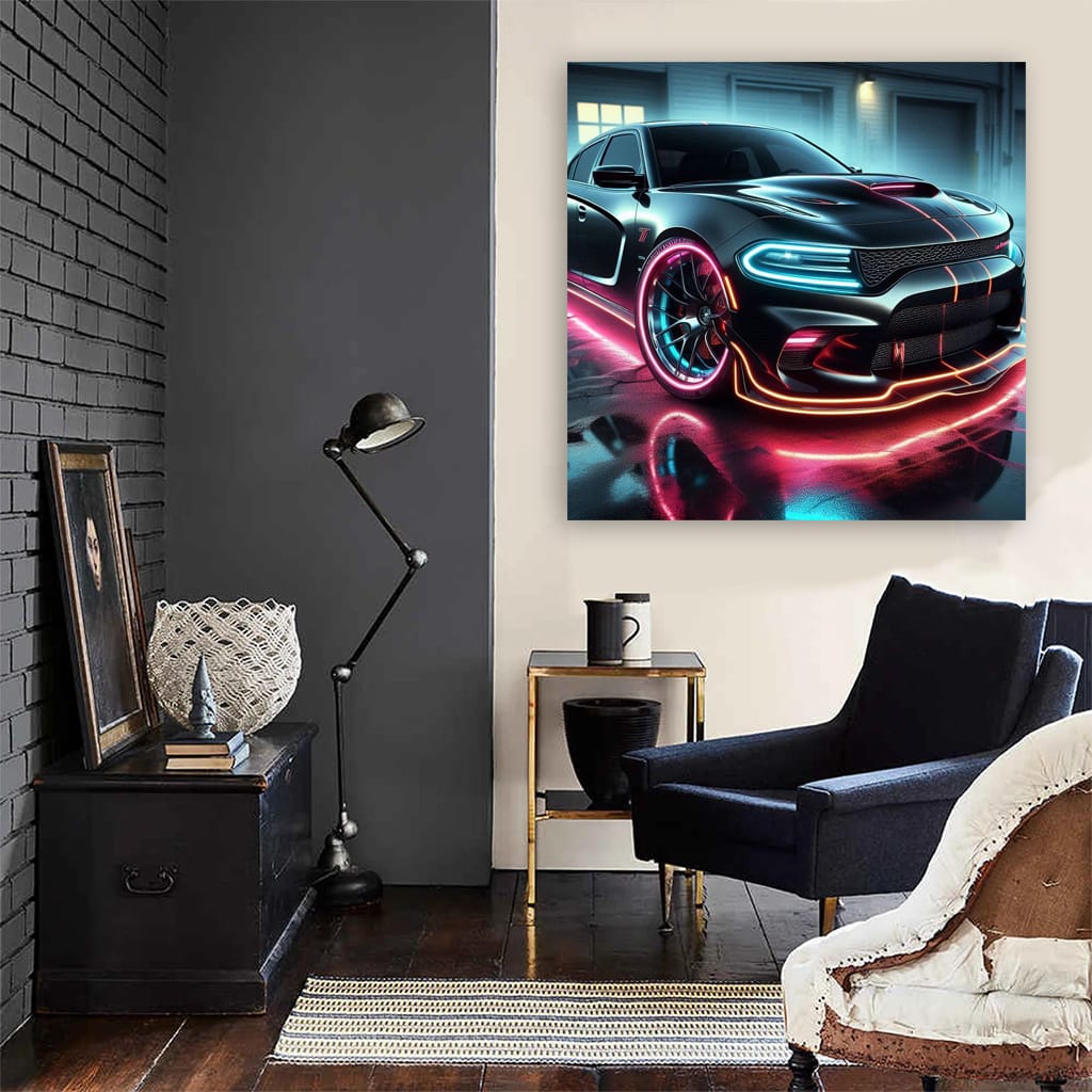 Dodge Charger Srt Hellcat Neon Vibe Wall Art