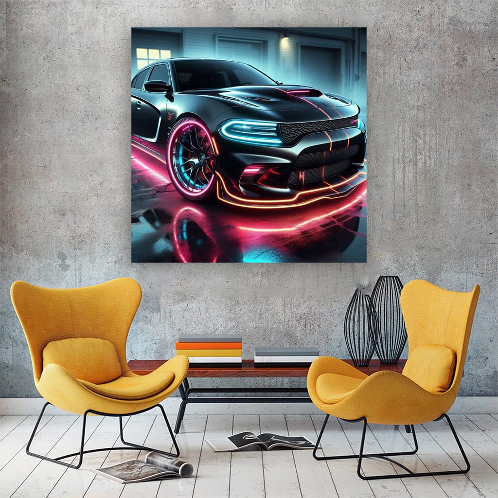 Dodge Charger Srt Hellcat Neon Vibe Wall Art