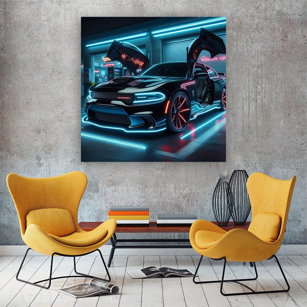 Neon Dodge Charger SRT Hellcat - Unleash Beast