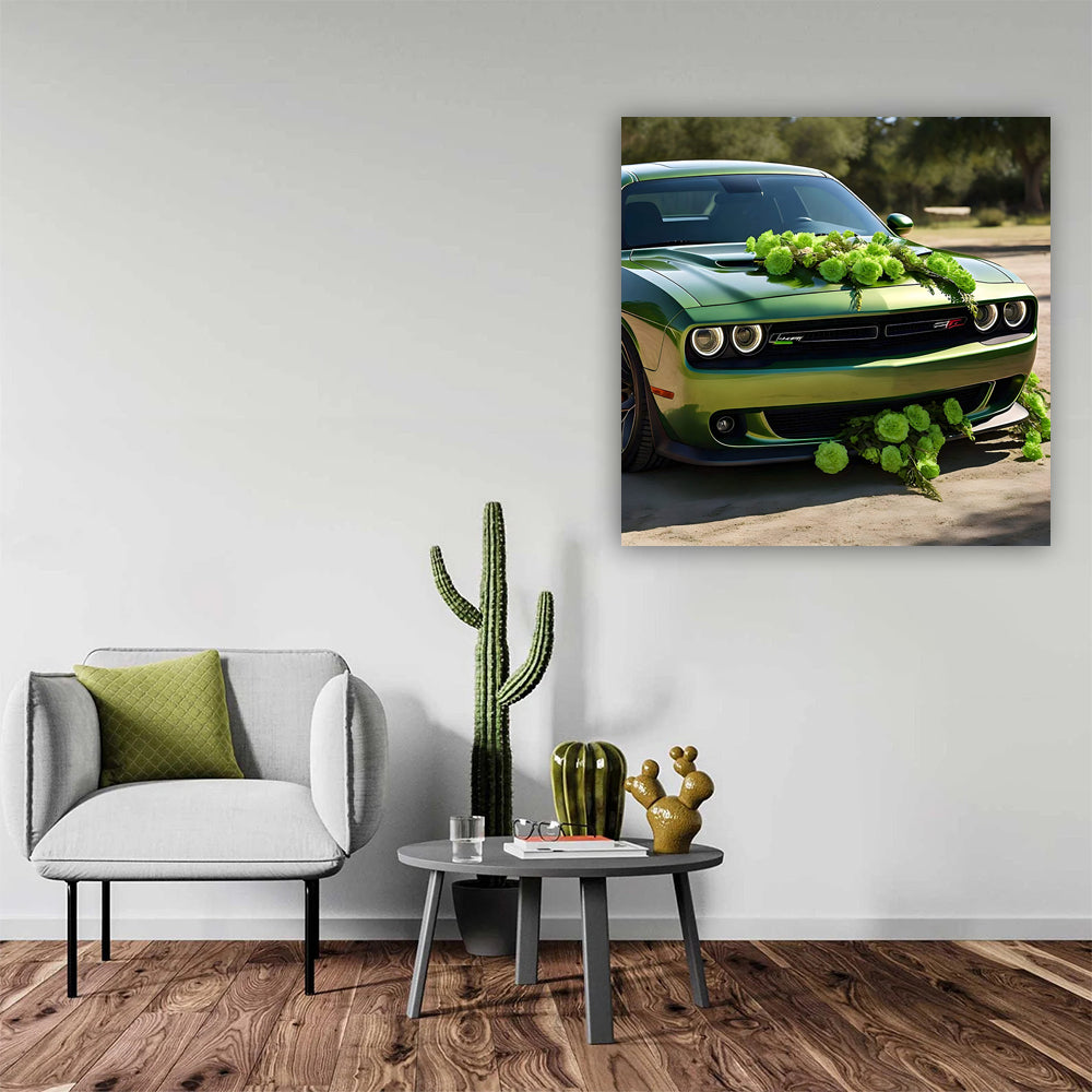 Green Dodge Challenger SRT Hellcat with Floral Touch - Power Unleashed