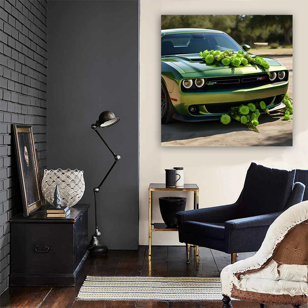 Green Dodge Challenger SRT Hellcat with Floral Touch - Power Unleashed