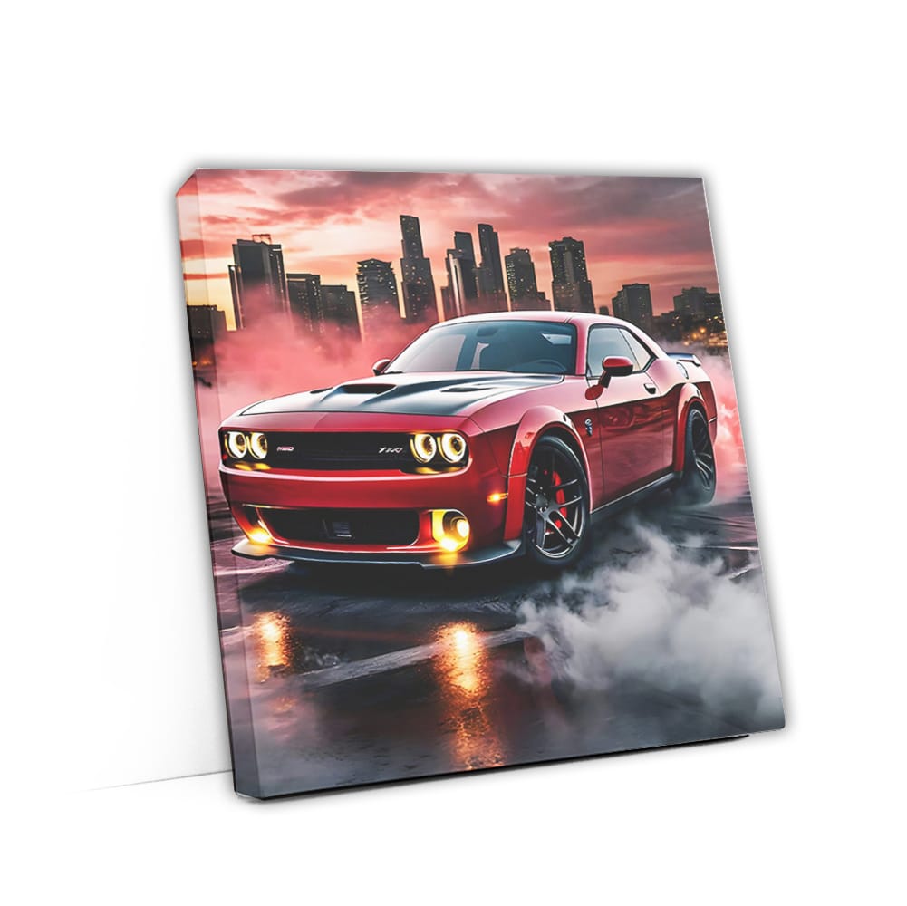 Dodge Challenger Srt Hellcat Red Drift Wall Art